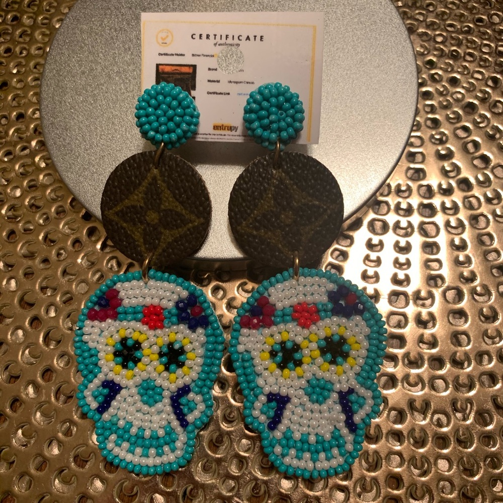 Upcycled sugar skull beaded earrings